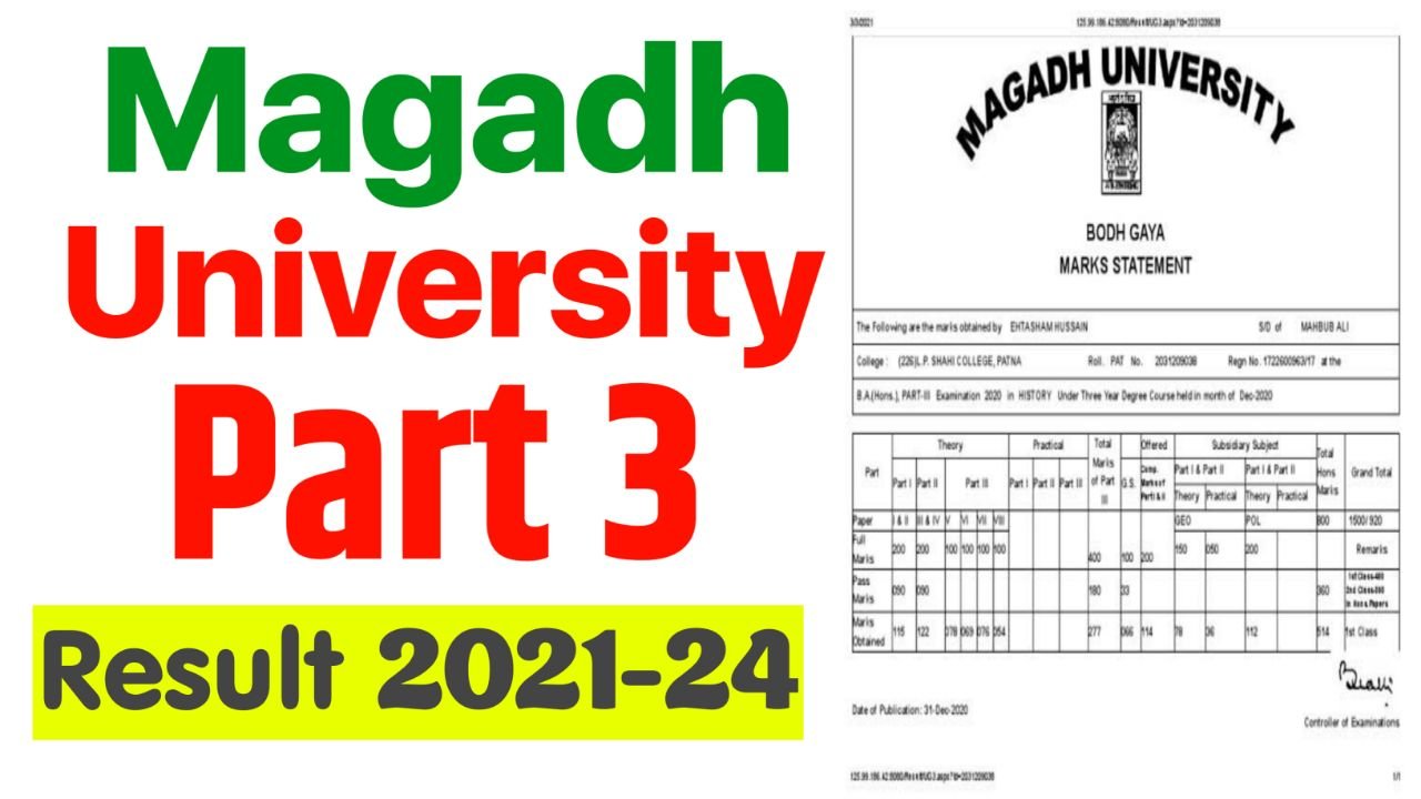 Magadh University Part 3 Result 2024 : सेशन 2021-24 पार्ट 3 का रिजल्ट बहुत जल्द आने वाला है